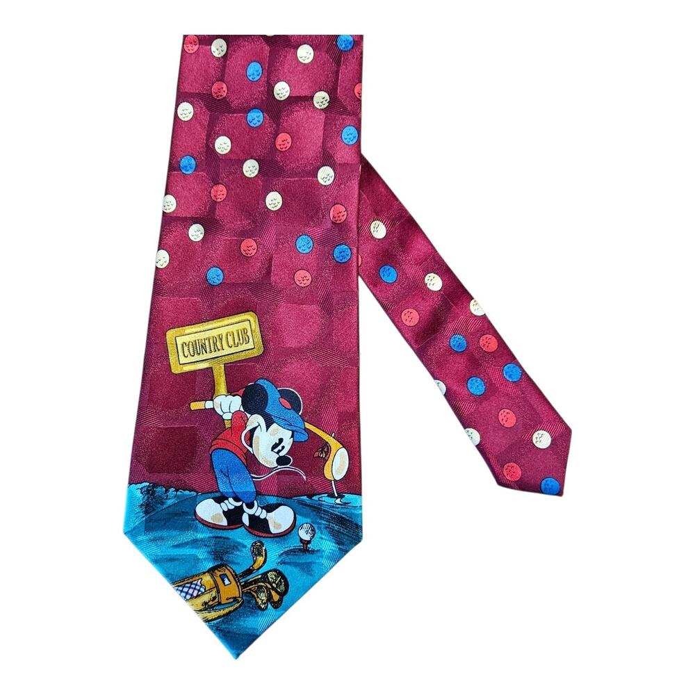DISNEY Mickey Mouse Tie Necktie Golf Theme Country Club 100% Silk Atlas Design